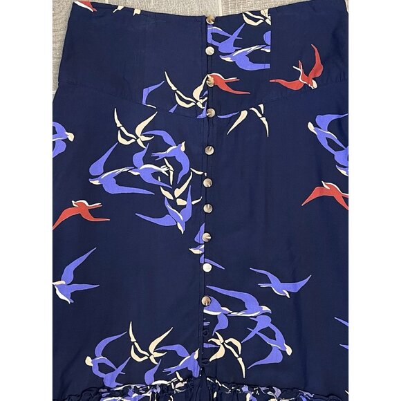 Anthropologie Maeve Women’s Midi Skirt Size 4 Merida Birds Graphic Flounced Blue - Picture 11 of 16